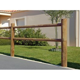 Poteau d'extrémité 2 lisses Bois Domaine Pin, imprégnation colorée marron, Diam. 140 mm x L. 1,50 m, Jusqu'en classe d'emploi 4