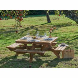 Table pique nique bois carrée 8 places Carra Pin, imprégnation colorée marron, L. 2,16 m x l. 2,16 m x h. 750 mm