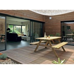 Table pique nique bois en Pin, imprégnation colorée marron, L. 2 m x l. 1,52 m x h. 818 mm