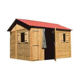 Abri de jardin Bois 11,60 m², Meunerie, toiture couleur terre cuite, Pin, imprégnation colorée verte, L. 3,90 m x l. 2,97 m x h. 2,95 m