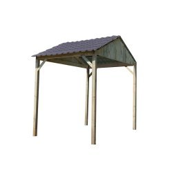 Abri de jardin Bois 5,07 m², Module de base, toiture couleur graphite, Pin, imprégnation colorée verte, L. 1,99 m x l. 2,97 m x h. 3 m