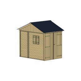 Abri de jardin Bois 5,90 m², Chiron, toiture couleur graphite, Pin, imprégnation colorée verte, L. 2 m x l. 2,97 m x h. 2,95 m