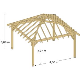 Kiosque en bois carré sans toiture, Pin, imprégnation colorée verte, L. 4 m x l. 4 m x h. 3,80 m