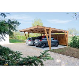 Carport Bois Viso Pin, imprégnation colorée marron, L. 5,85 m x l. 6 m x h. 2,58 m