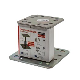 Pied de poteau Acier réglable prêt à fixer, L. 100 mm x l. 100 mm x h. 100-150 mm x ep. 5 mm