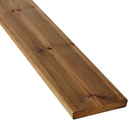 Lame de terrasse Bois Aruba Pin, imprégnation colorée marron, ep. 22 mm x l. 120 mm x L. 4 m, Jusqu'en classe d'emploi 4