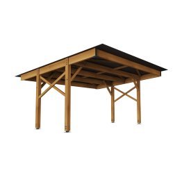 Structure Ombrière Bois photovoltaïque, Module de départ Monopente Simple PIVOLTA, Douglas, imprégnation colorée marron, L. 7,50 m x l. 6 m x h. 3,90 m