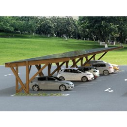 Structure Ombrière Bois photovoltaïque, Module de départ Monopente Simple PIVOLTA, Douglas, imprégnation colorée marron, L. 7,50 m x l. 6 m x h. 3,60 m