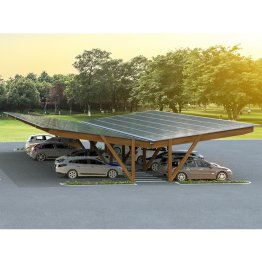 Structure Ombrière Bois photovoltaïque, Module de départ Bipente PIVOLTA, Douglas, imprégnation colorée marron, L. 7,50 m x l. 13 m x h. 4 m