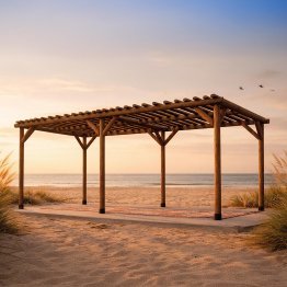 Extension Pergola Bois Autoportée Esmée, Pin imprégnation colorée marron, L. 3,08 m x l. 2,68 m x h. 2,36 m