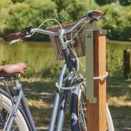 Support vélo bois et métal Oxio, Pin imprégnation colorée marron, L. 150 mm x l. 140 mm x ep. 98 mm