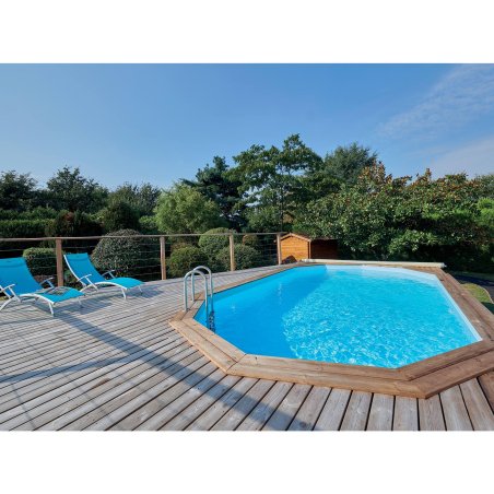 Piscine Bois Octogonale Maéva 600 Pin, Marron par imprégnation, L. 6 m x l.  3 m x h. 1,50 m, Jusqu'en classe d'emploi 4